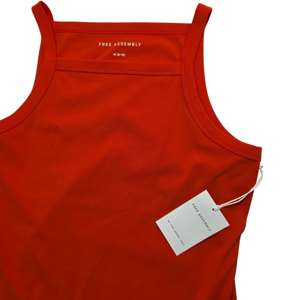 Free Assembly High Neck Ribbed Tank Top NWT Orange Burnt Red Size M Square Neck